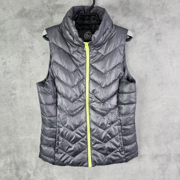 Womens Gray So Perfect Puffer Vest Jacket Full Zip Sleeveless Size M - Picture 2 of 10